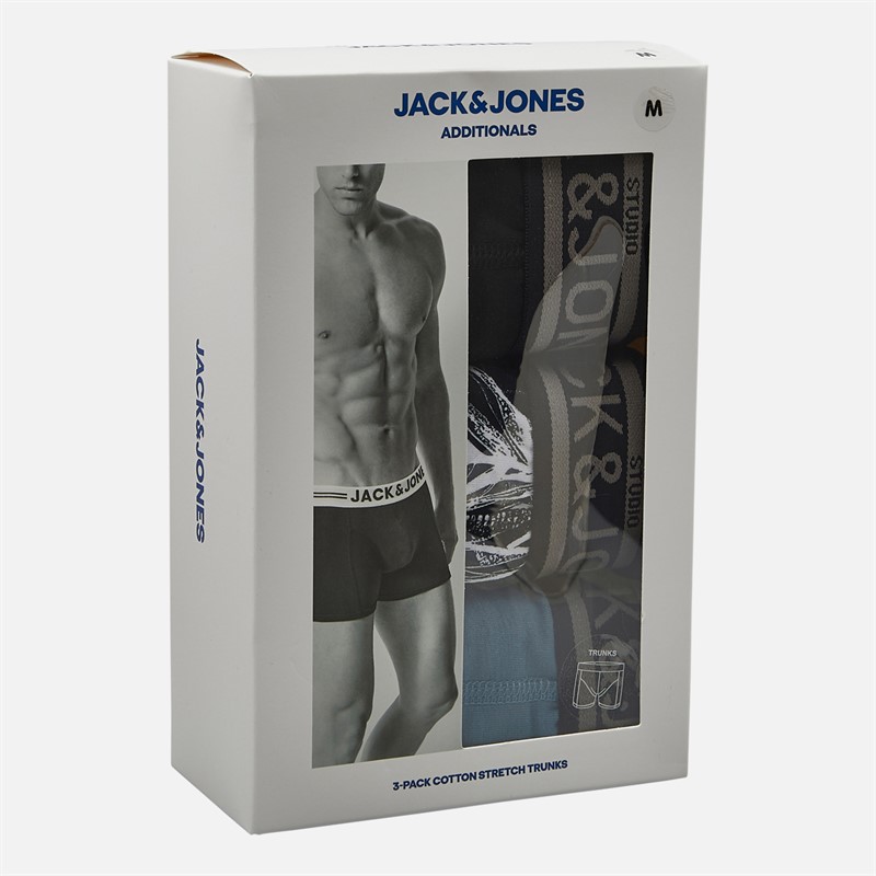 JACK & JONES Mens Richard Three Pack Boxer Trunks Black/Black/Oceanview