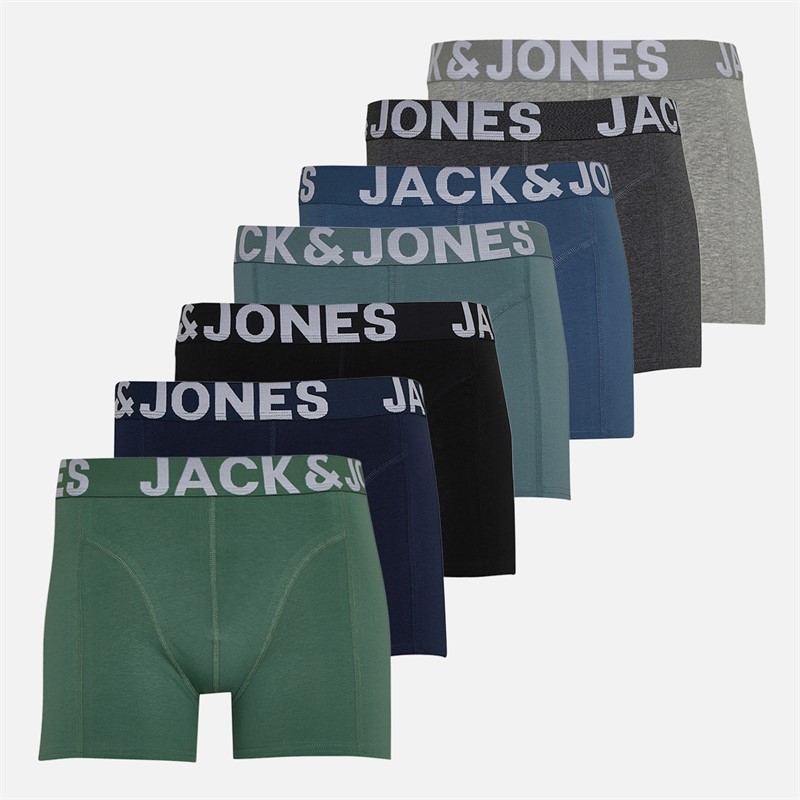 JACK & JONES Herren Levi Solid Seven Pack Boxer Trunks Light Grey Melange/Dgm/Stormy Sea/Bering Sea/Navy Blazer/Dark Ivy/Schwarz