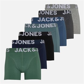 JACK&JONESMensLeviSolidSevenPackBoxerTrunksLightGreyMelange/Dgm/StormySea/BeringSea/NavyBlazer/DarkIvy/Black