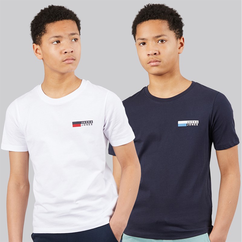 JACK & JONES Boys Corp Play1 Two Pack T-Shirts Navy Blazer