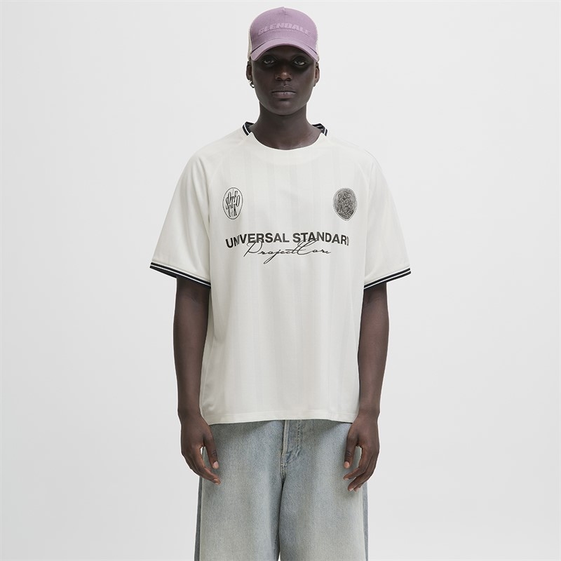 JACK & JONES Mens Cover Retro Football T-Shirt Cloud Dancer