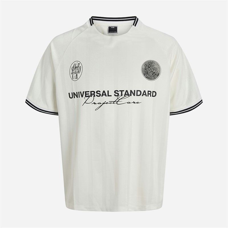 JACK & JONES Mens Cover Retro Football T-Shirt Cloud Dancer