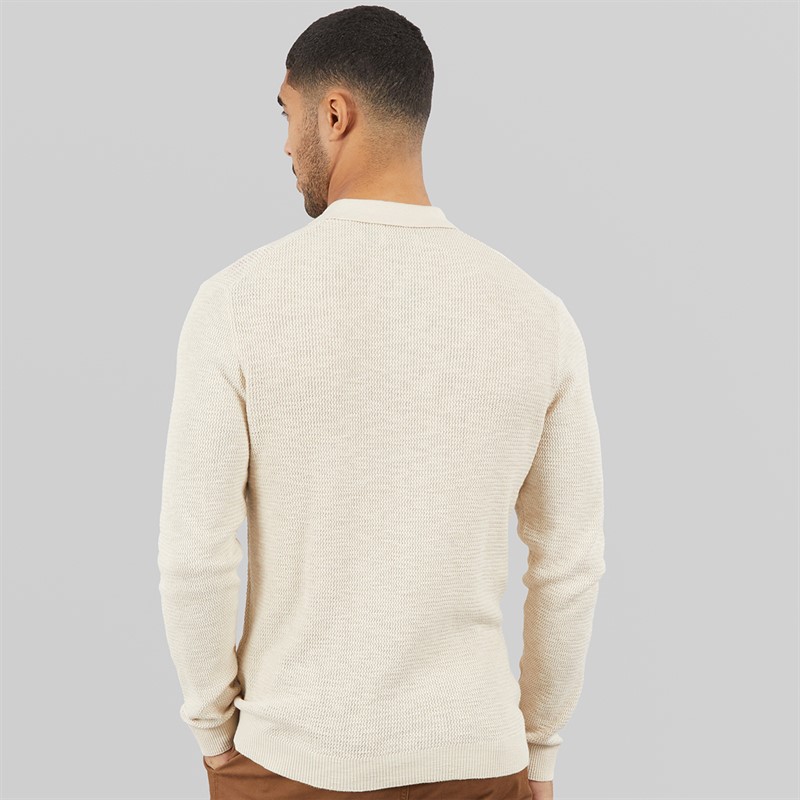 JACK & JONES Mens Cooper Knitted Long Sleeve Polo Shirt Silver Lining Twist