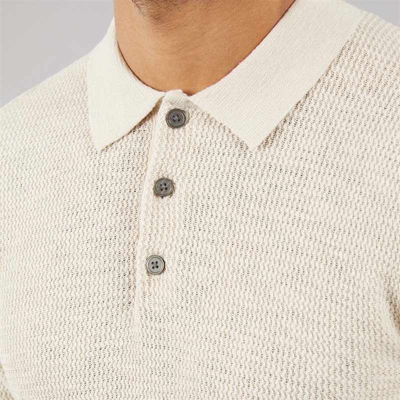 JACK & JONES Mens Cooper Knitted Long Sleeve Polo Shirt Silver Lining Twist