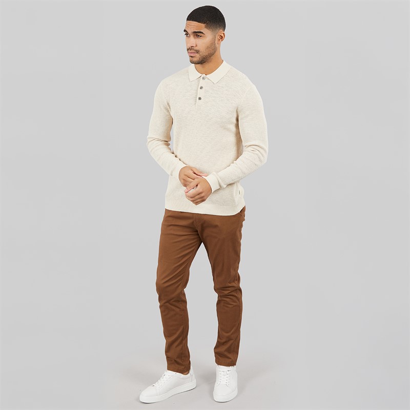 JACK & JONES Mens Cooper Knitted Long Sleeve Polo Shirt Silver Lining Twist