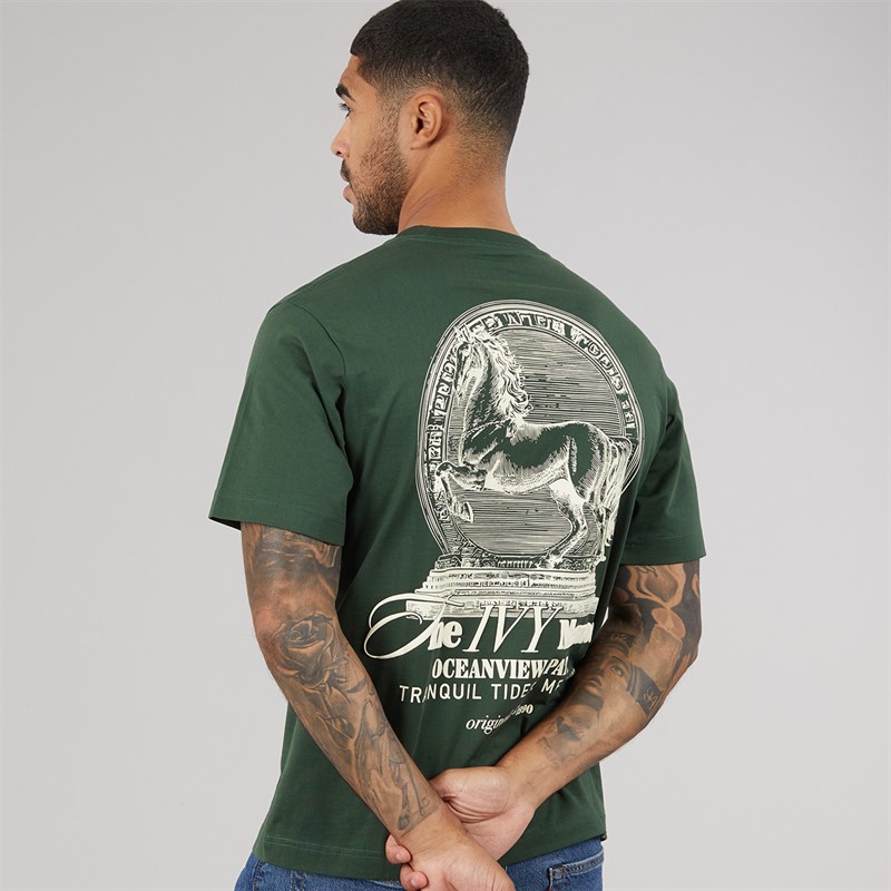 JACK & JONES Mens Maine Back Print T-Shirt Sycamore