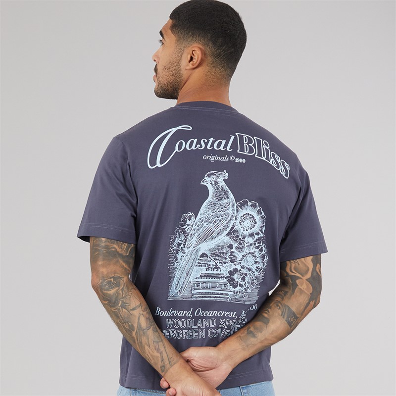 JACK & JONES Mens Maine Back Print T-Shirt Odyssey Grey