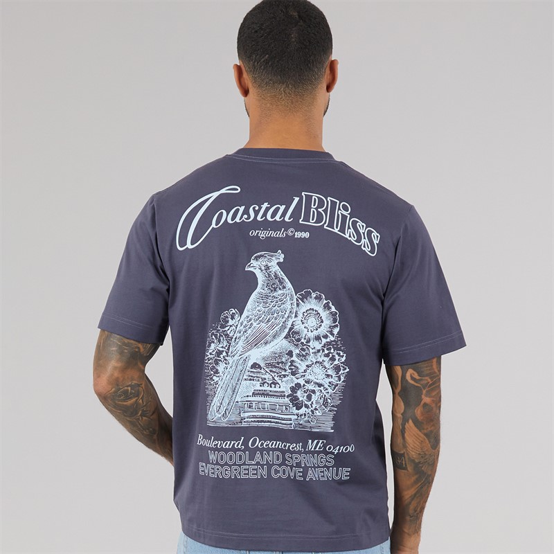 JACK & JONES Mens Maine Back Print T-Shirt Odyssey Grey
