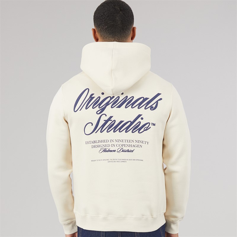 JACK & JONES Mens Norrebro Hoodie Antique White