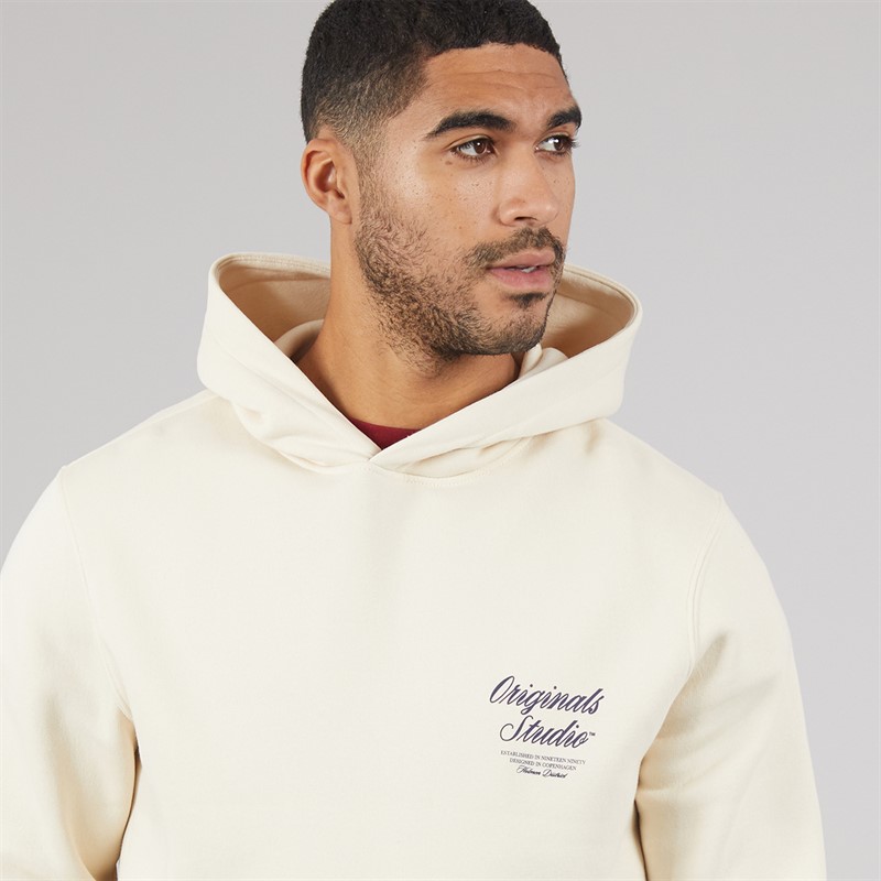JACK & JONES Mens Norrebro Hoodie Antique White