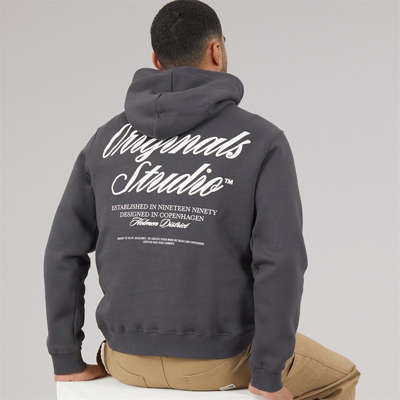 JACK & JONES Mens Norrebro Hoodie Asphalt