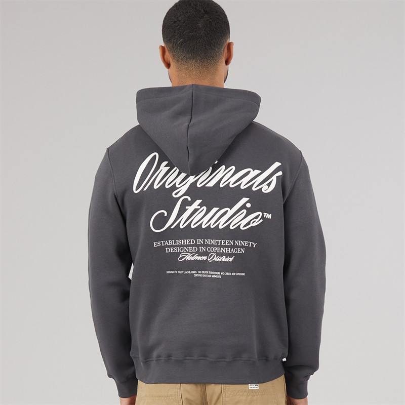 JACK & JONES Mens Norrebro Hoodie Asphalt