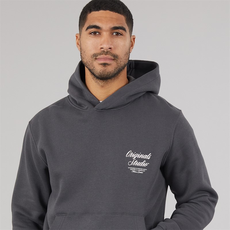JACK & JONES Mens Norrebro Hoodie Asphalt