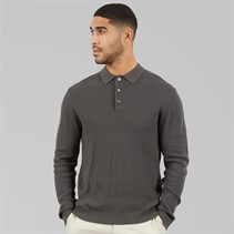 JACK & JONES Mens Cooper Knitted Long Sleeve Polo Shirt Volcanic Ash