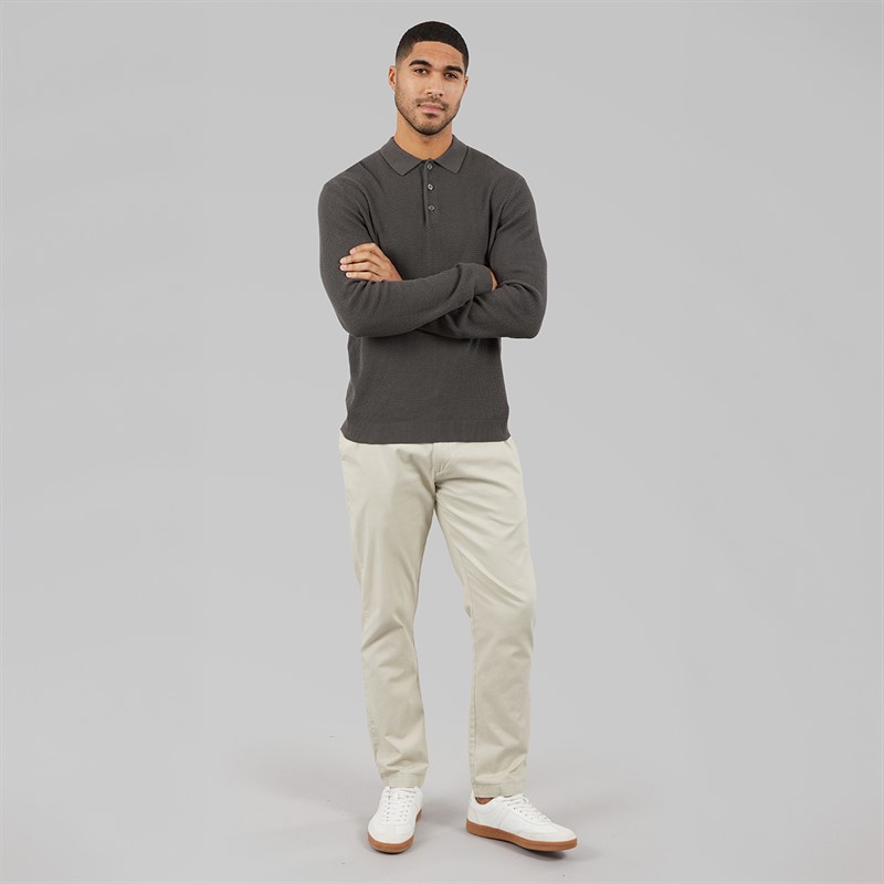 JACK & JONES Mens Cooper Knitted Long Sleeve Polo Shirt Volcanic Ash