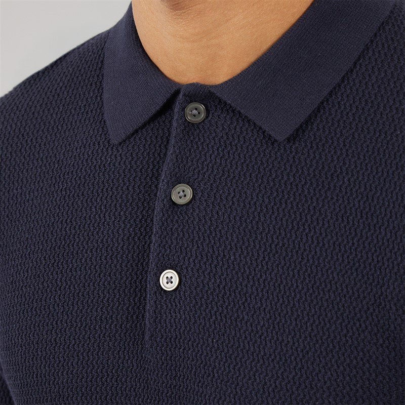 JACK & JONES Mens Cooper Knitted Long Sleeve Polo Shirt Night Sky