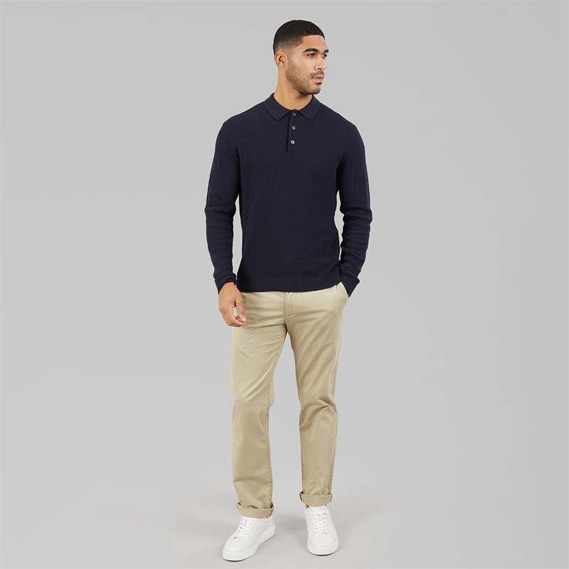 JACK & JONES Mens Cooper Knitted Long Sleeve Polo Shirt Night Sky
