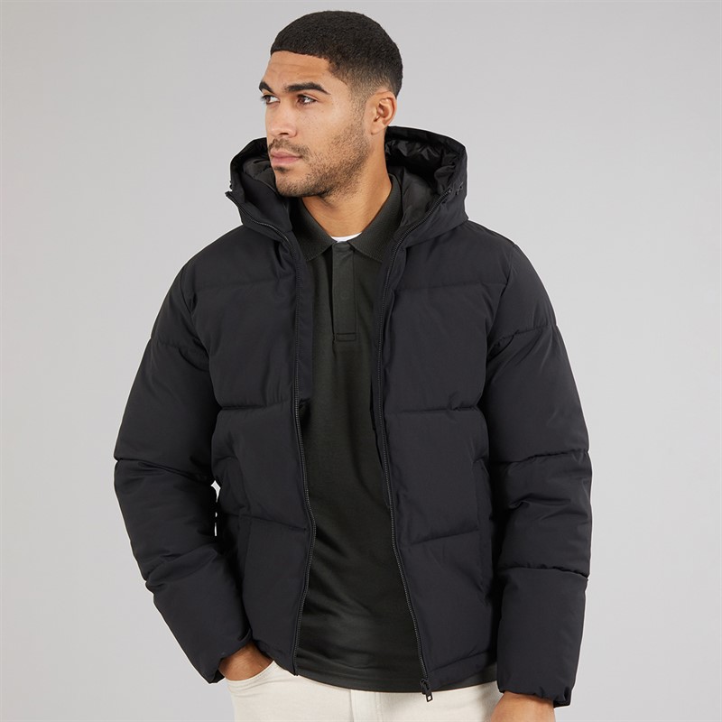 JACK & JONES Mens Surface Hooded Puffer Coat Black