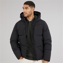 JACK & JONES Mens Surface Hooded Puffer Coat Black