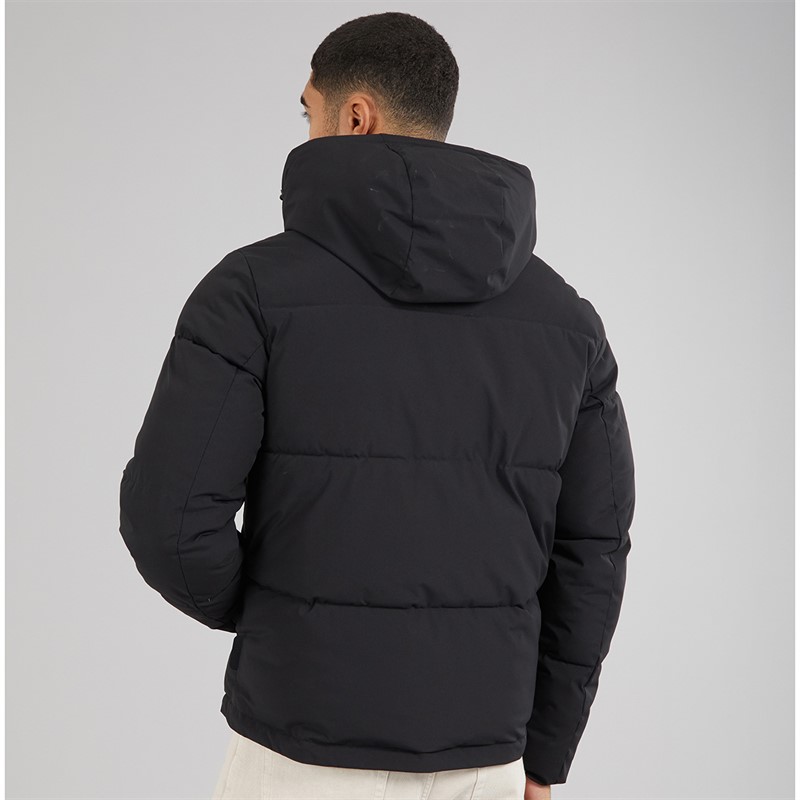 JACK & JONES Mens Surface Hooded Puffer Coat Black