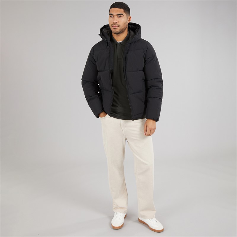 JACK & JONES Mens Surface Hooded Puffer Coat Black
