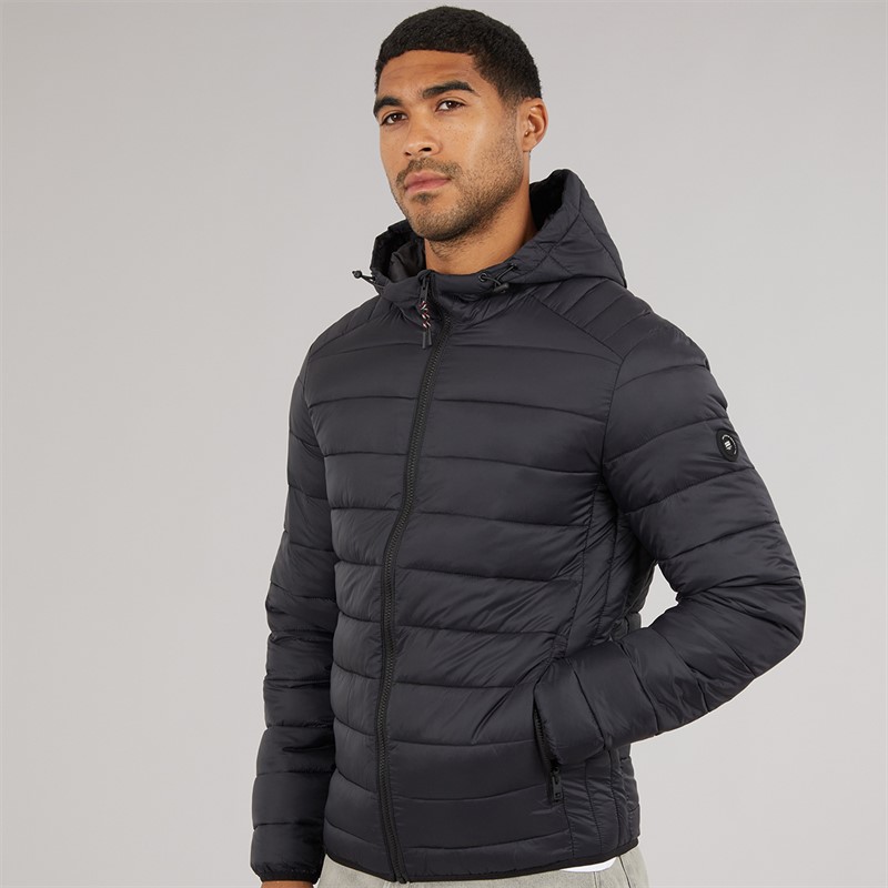 JACK & JONES Mens Bradley Hooded Puffer Coat Black