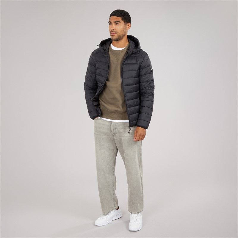 JACK & JONES Mens Bradley Hooded Puffer Coat Black