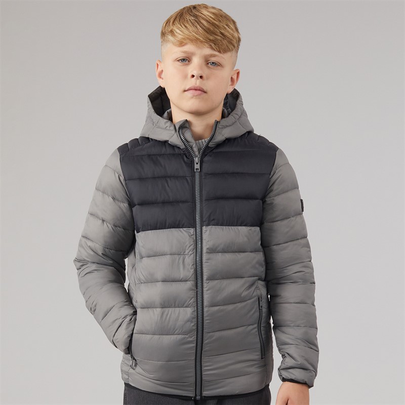 JACK & JONES Boys Bradley Light Puffer Jacket Castlerock/Black