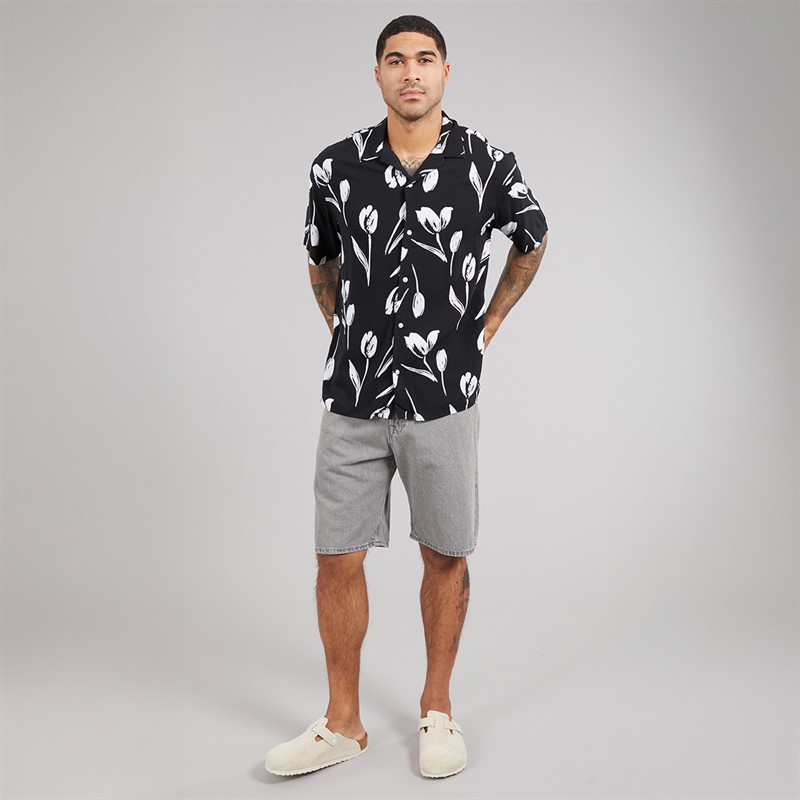 JACK & JONES Mens Jeff Charge Resort Short Sleeve Shirt Black
