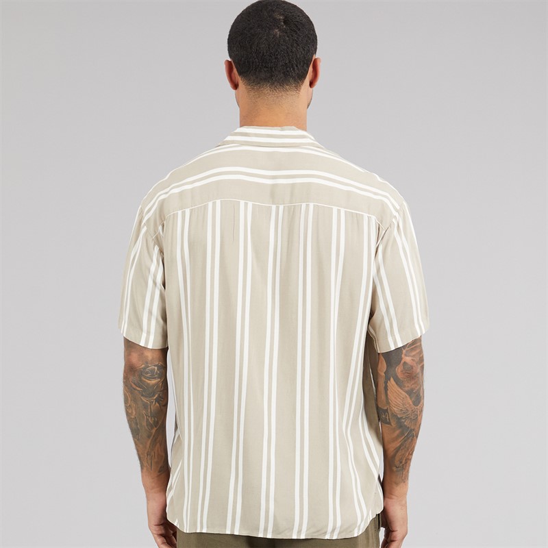 JACK & JONES Mens Jeff Stripe Resort Short Sleeve Shirt Crockery