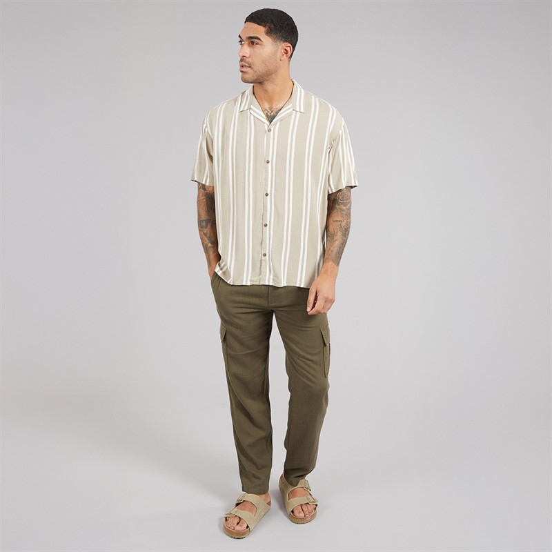 JACK & JONES Mens Jeff Stripe Resort Short Sleeve Shirt Crockery