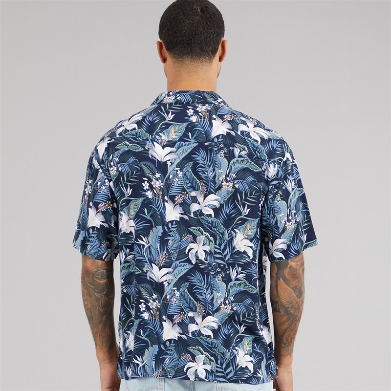 JACK & JONES Mens Jeff Tropical Resort Short Sleeve Shirt Sky Captain