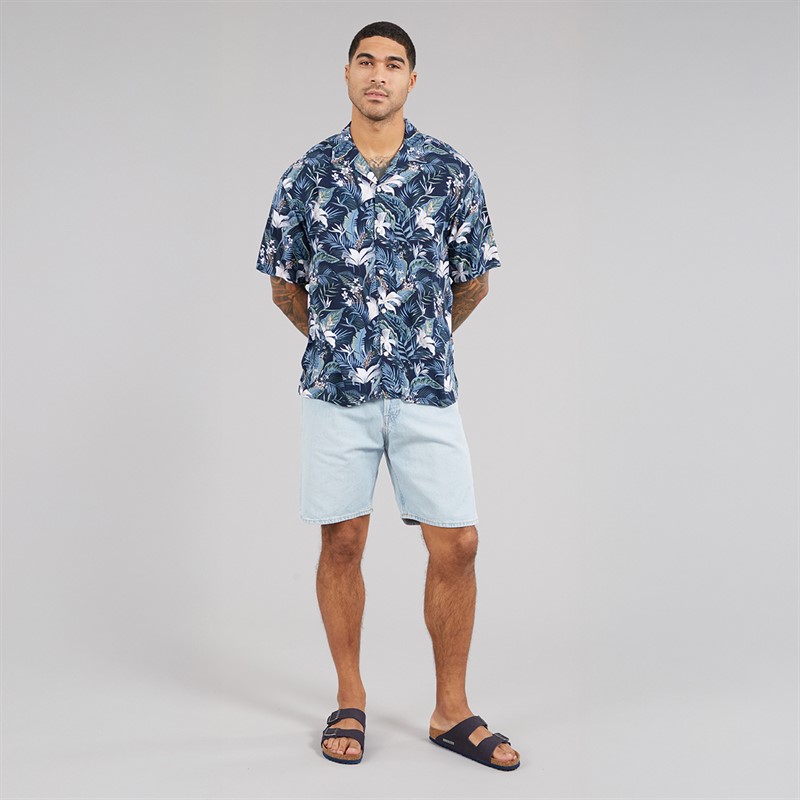 JACK & JONES Mens Jeff Tropical Resort Short Sleeve Shirt Sky Captain