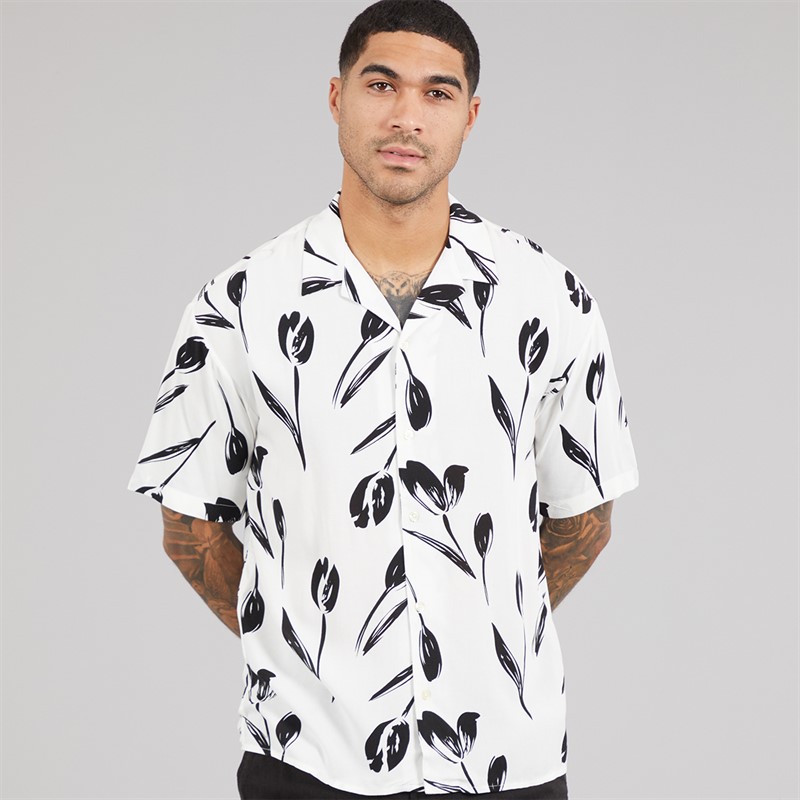 JACK & JONES Mens Jeff Charge Resort Short Sleeve Shirt Cloud Dancer