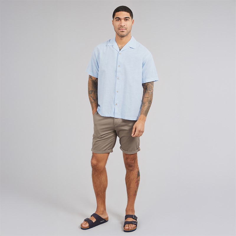 JACK & JONES Mens Summer Resort Short Sleeve Shirt Chambray Blue
