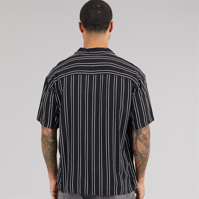 JACK & JONES Mens Jeff Stripe Resort Short Sleeve Shirt Black