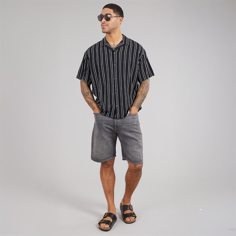 JACK & JONES Mens Jeff Stripe Resort Short Sleeve Shirt Black