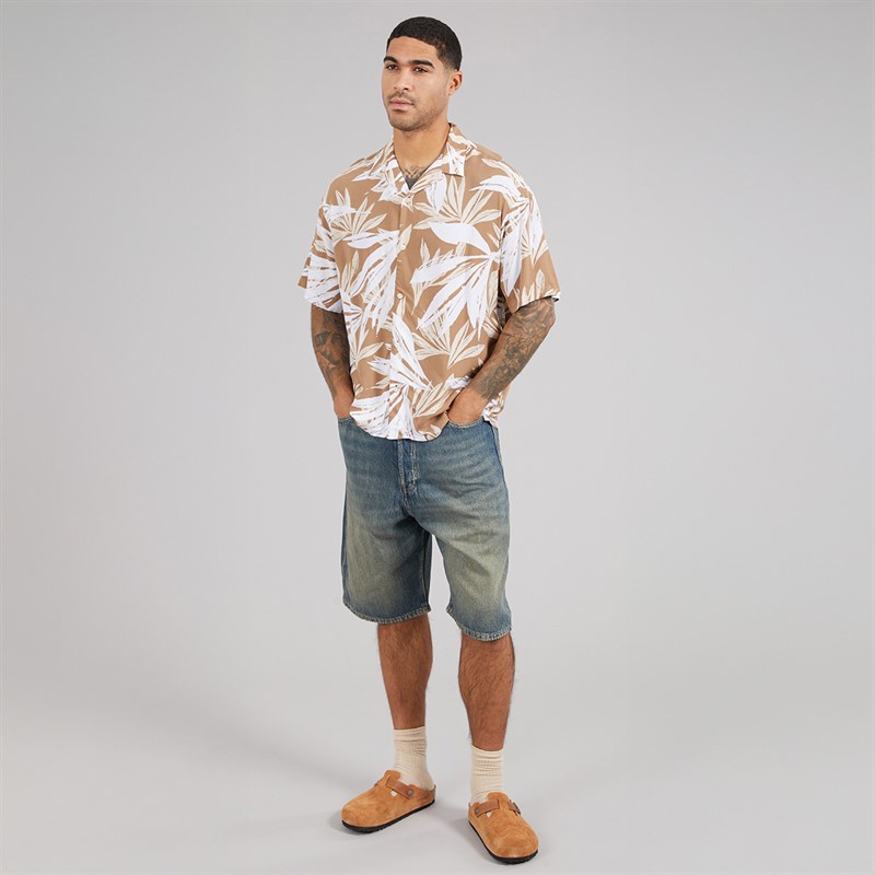 JACK & JONES Mens Jeff Tropical Resort Short Sleeve Shirt Coriander