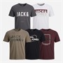 JACK & JONES Mens Josh Five Pack T-Shirts Port Royale/Black/White/Asphalt/Falcon