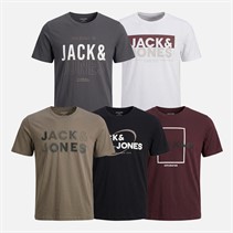 JACK & JONES Mens Josh Five Pack T-Shirts Port Royale/Black/White/Asphalt/Falcon