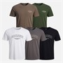 JACK & JONES Mens Gavin Five Pack T-Shirts White/Duffle Bag/Asphalt/Falcon/Black