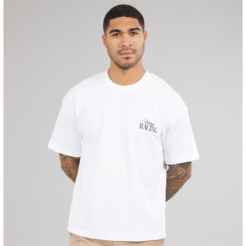 JACK & JONES Herren Vintage Renn T Shirt Bright White