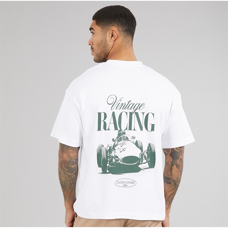 JACK & JONES Herren Vintage Renn T Shirt Bright White