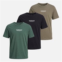 JACK & JONES Boys Haris Three Pack T-Shirts Black/Falcon/Magical Forest