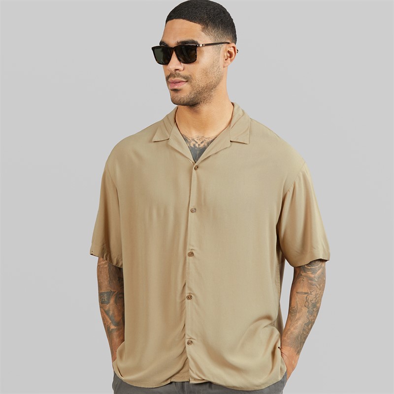 JACK & JONES Mens Jeff Solid Resort Short Sleeve Shirt Coriander