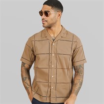 JACK & JONES Mens Summer Luke Anglaise Resort Short Sleeve Shirt Mocha Meringue