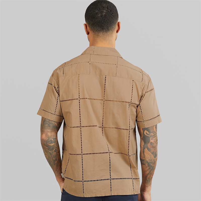 JACK & JONES Mens Summer Luke Anglaise Resort Short Sleeve Shirt Mocha Meringue