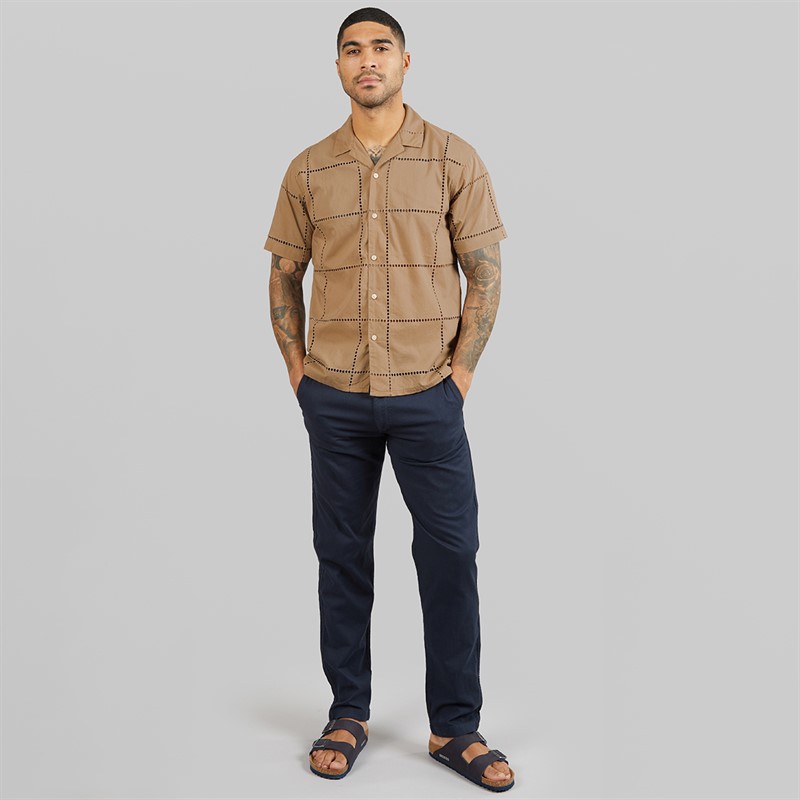 JACK & JONES Mens Summer Luke Anglaise Resort Short Sleeve Shirt Mocha Meringue