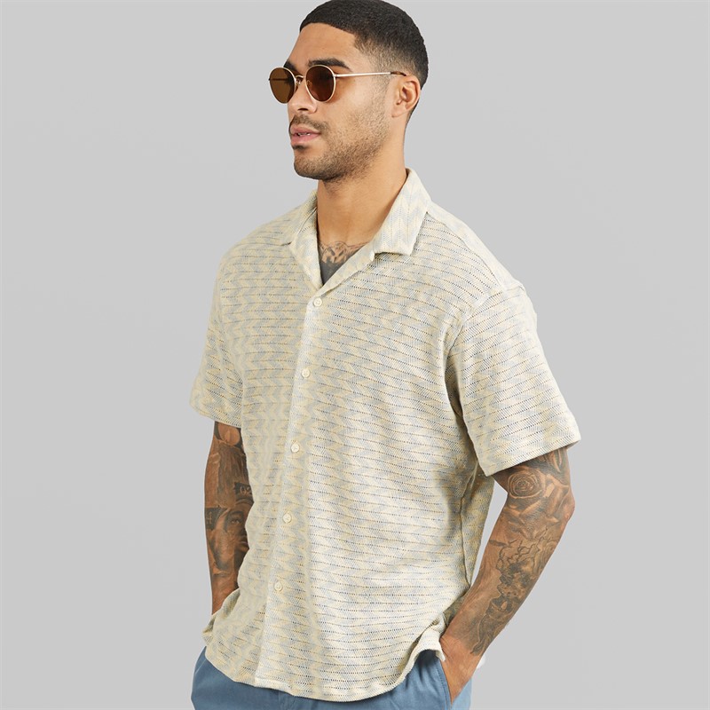 JACK & JONES Mens Summer Luke Texture Resort Short Sleeve Shirt Skyway