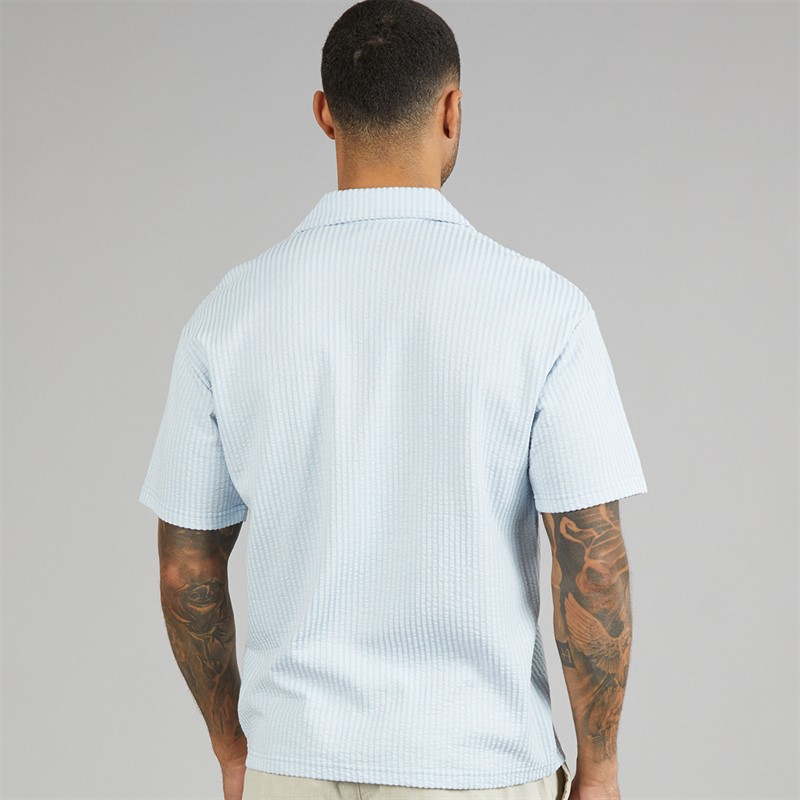 JACK & JONES Mens Summer Stripe Short Sleeve Shirt Skyway